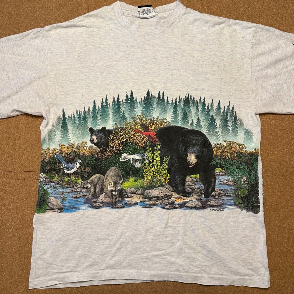 Signal Sports T Shirt Mens XL Gray Vintage 90s Habitat Nature Bear Graphic Tee